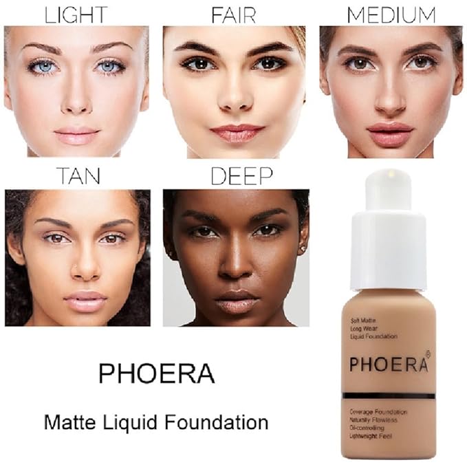 PHOERA Foundation,Flawless Soft Matte Liquid Foundation 24 HR Makeup.1pcs-114# Ebony