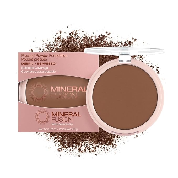 Mineral Fusion Pressed Powder Foundation, Deep 7 - Hypoallergenic, Cruelty-Free, 0.32 Oz