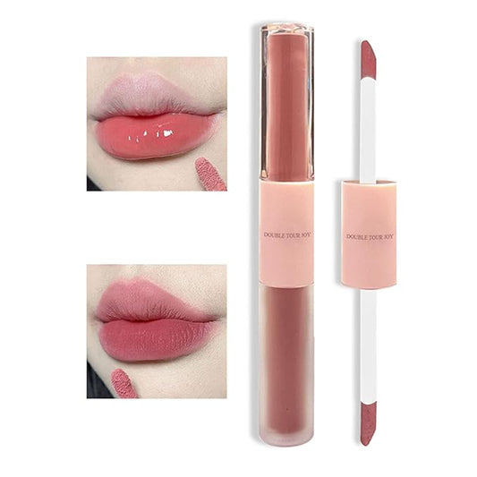 KWOLYKIM 2 In 1 Double Mirror And Matte Lip Gloss, Hydrating Lip Gloss with Essential oil, Liquid Shine Glossy Lip Tint, Hydrated & Fuller-looking Lips, Long-Lasting Sweet Lip Glaze