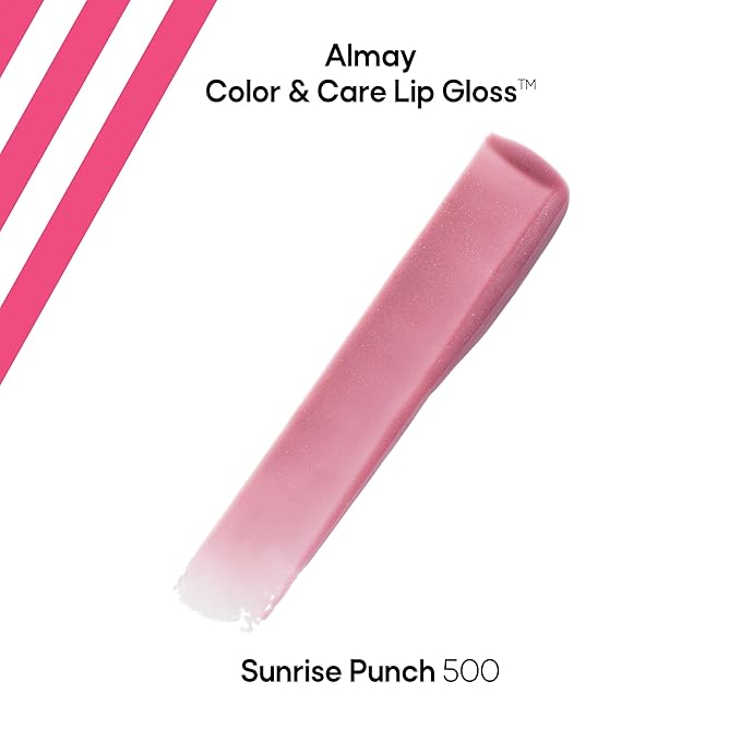 Almay Color & Care Hydrating Lip Gloss, Soft Natural Hues, Prebiotic Complex, Hyaluronic Filling-Sphere Technology, 500 Sunrise Punch, 0.1 Fl Oz