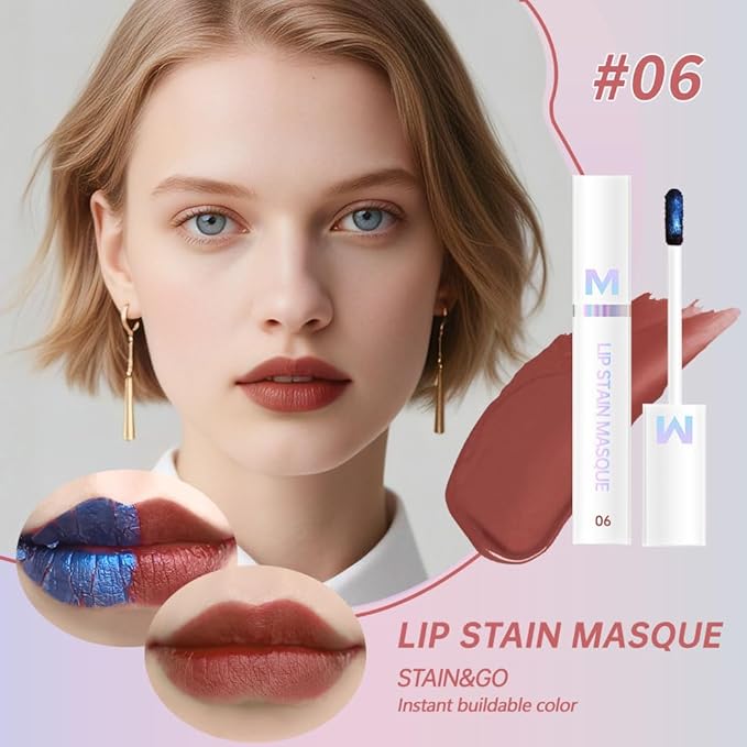 Matte Lip Gloss Peel Off Masque - Peel Off Lip Stain Tattoo, Rich Neutral Red Peel Off Lip Tint，Long Lasting Waterproof Transfer-proof Lip Mask Lip Stain Peel Off Lip Gloss,Stay Lip Makeup 06#