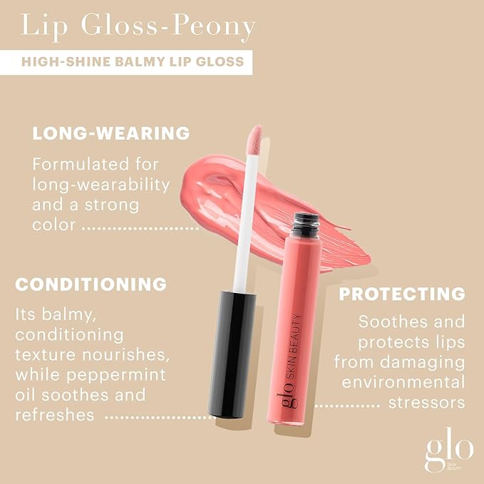 Glo Skin Beauty Lip Gloss (Peony) - Longwearing, High-Shine and Non-Sticky Finish, Add Color and Shine with Lip Nourishing Ingredients