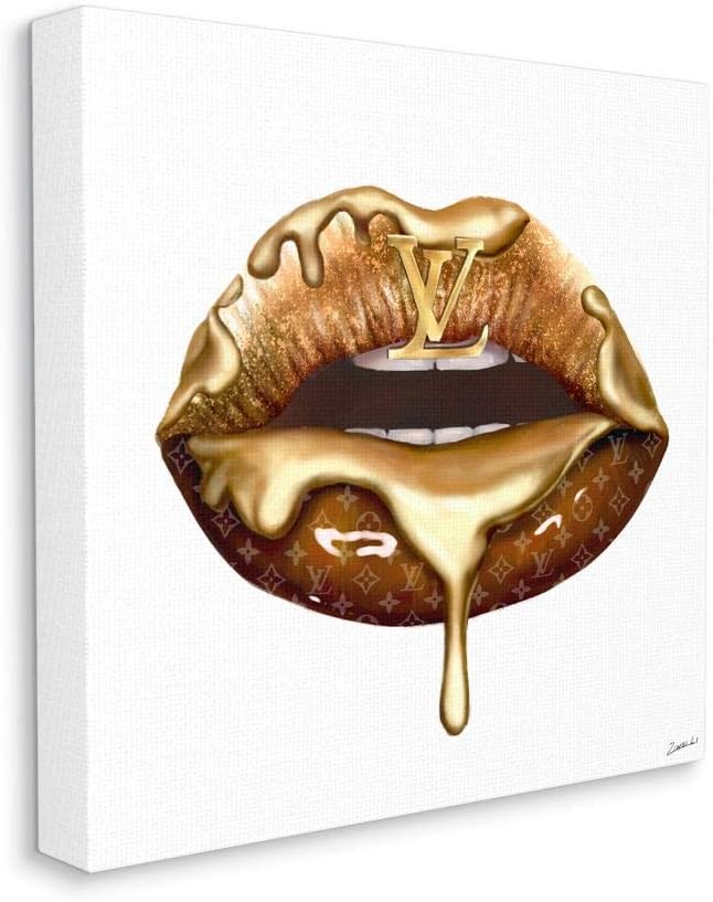 Stupell Industries Designer Brand Gold Lip Portrait Glam Designer