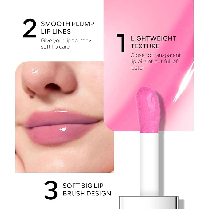 Hydrating Lip Glow Oil, Plumping Moisturizing Lip Oil Gloss, Smooth Lip Lines Plump Lip,Transparent Plumping Clear Glossy Tinted Balm Care 0.2Fl oz #Raspberry