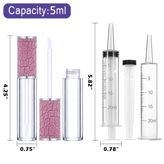 24 Pack Fish Scales Lip Gloss Tubes with Wand 5ml Empty Lip Gloss Containers Lipgloss Bottles with Stoppers + 2pcs Syringes for DIY Lip Gloss Balm