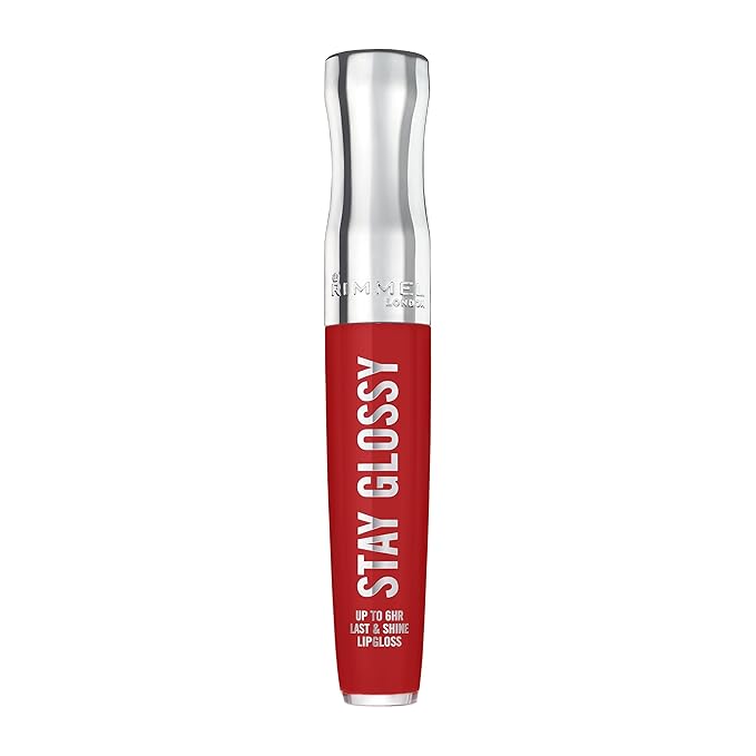 Rimmel London Stay Glossy, 440 Firecracker, Lip Gloss, Non-Sticky, Color and Shine, Up To 6-Hour Wear, Precise Applicator, 0.18oz