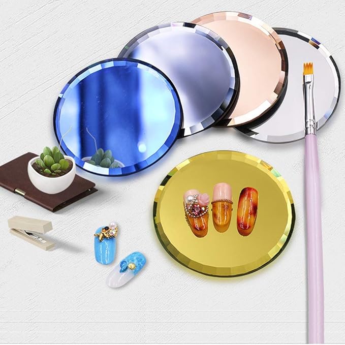 5Pcs Mirror Empty Nail Art Palettes Plate Round