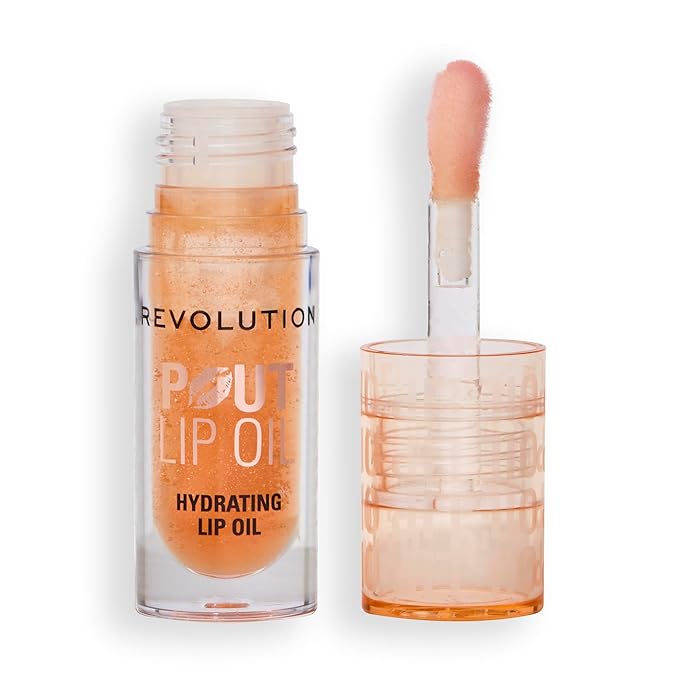 Revolution, Pout Lip Oil, Nourishing Tinted Lip Oil, High Shine, Non-Sticky Finish, Vegan & Cruelty-Free, Honey Shimmer, 0.13 oz