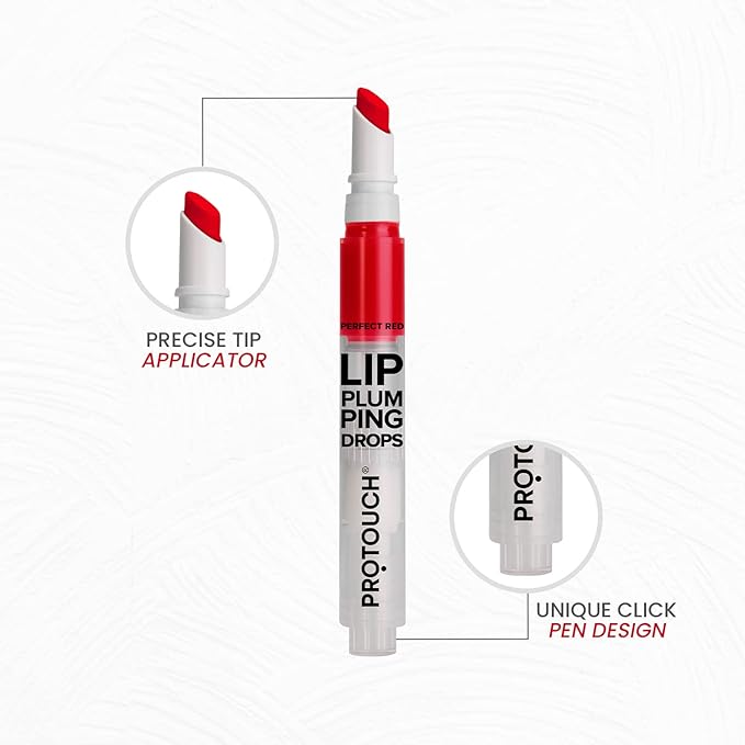 Glossy Lip Plumping Drops - Volumizing Lip Gloss With 8-Hour Plumping Effect - Vegan Formula With Caffeine & Grape Seed Extract - Perfect Red
