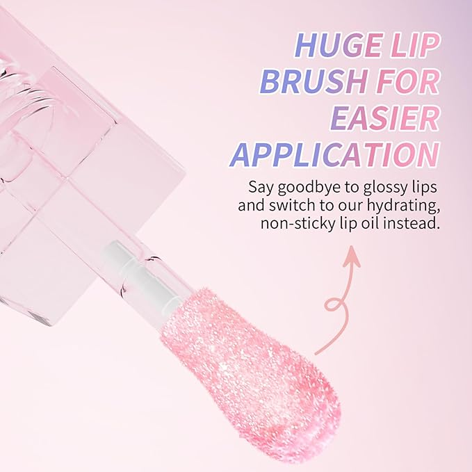Sulily Glow Lip Oil,Pink Nourishing Tinted Lip Gloss,Plumping No-Sticky for Transparent High-shine Finish,Accumulate Jojoba Oil, Vegan (Jam)