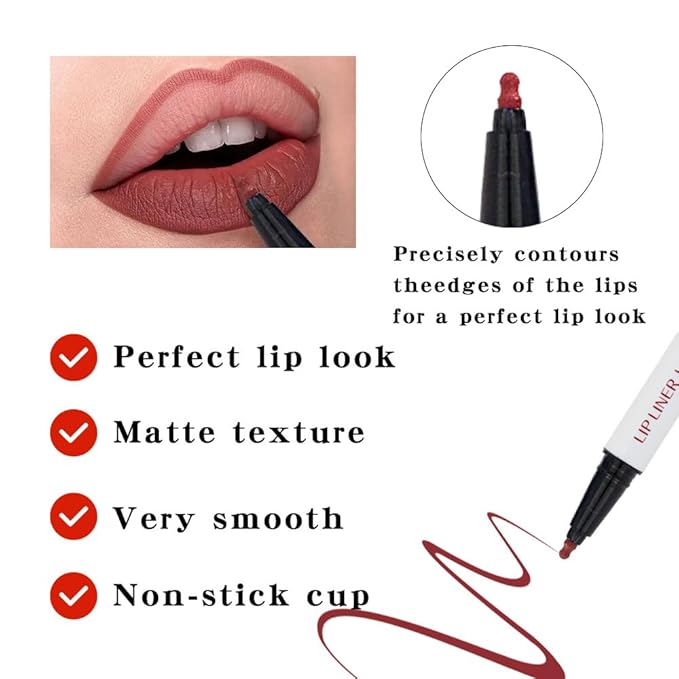 Longwear Liquid Lip Liner, Matte Lip Tint Stain Marker Pen, 2 in1 Liquid Lipstick & Lip Liner Pencil, Long Lasting Waterproof Lip gloss for Women, Fuller Lips Makeup (03+04)