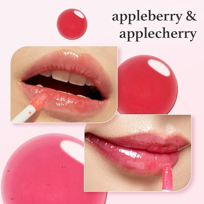 NOONI Korean Hydrating Lip Oil Set - Appleberry & Applecherry | Long-Lasting, Moisturizing, Plumping, Revitalizing for Dry Lips, Waterproof, No Peel Off, 0.12 FL Oz x 2ea