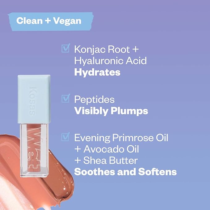 Kosas Wet Lip Oil Gloss - Hydrating Lip Plumping Treatment with Hyaluronic Acid & Peptides, Non-Sticky Finish (Jellyfish)
