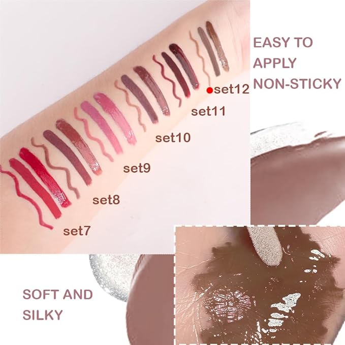 3-in-1Deep Purple Brown Matte Lip Stain Kit | Waterproof Lip Liner + Hydrating Matte Lip Gloss + Nourishing Lip Oil | Long Lasting Plumping to Create Perfect Lip Makeup.12#