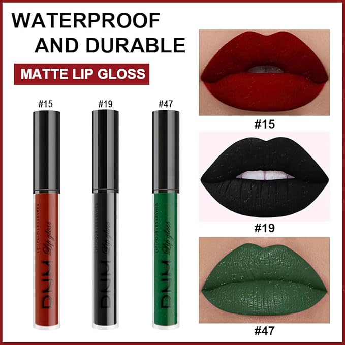evpct 3Pcs Dark Black Emerald Green Red Matte Liquid Lipstick Lip Stain Sets for Women Matte+Lipstick Long Lasting 24 hr Hours Magic Lipstick 24 Hours original Waterproof 20#