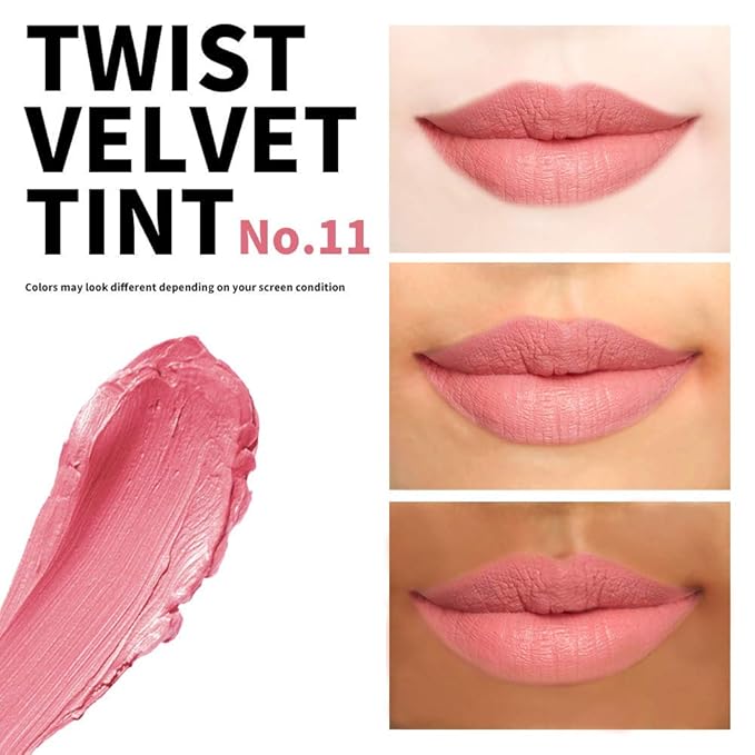 Long Lasting Lip Stain for Lips and Cheek Tint | High Pigment Color | lightweight Matte Finish | Weightless | Full Coverage | Twist Velvet Tint #11 (No.11)