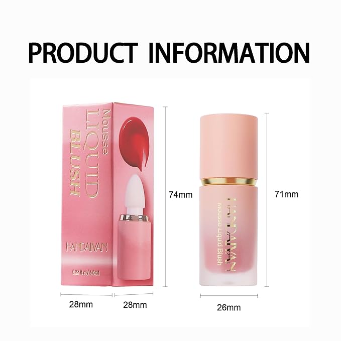 AKARY Mousse Liquid Blush, Soft Cream Makeup Blush, Cheek Tint(02#Rose)