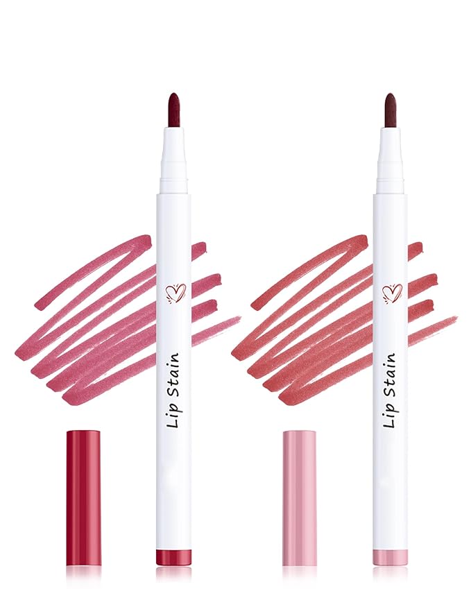 Lip Stain Marker Pen Set, 2Pcs Lip Liner Longlasting