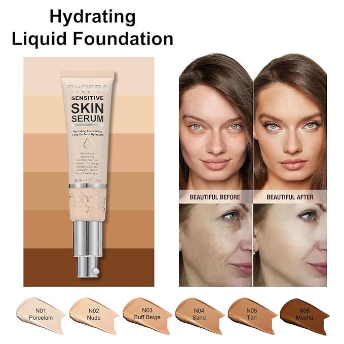PHOERA Essence Foundation,Hydrating Waterproof and Light Long Lasting (N05 Tan)