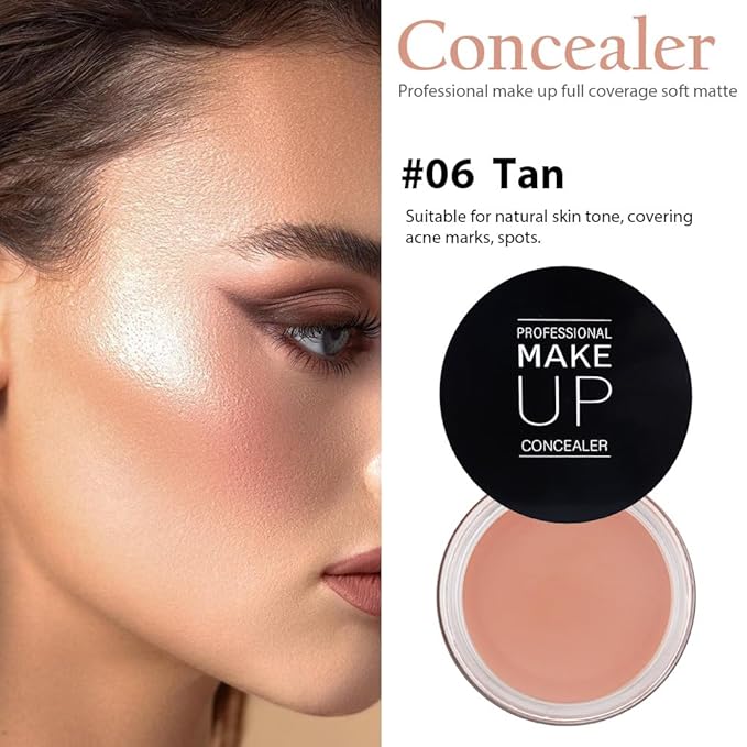 Pot Concealer with Makeup Brush Set,Tattoo Color Correcting ojeras (06-TAN)