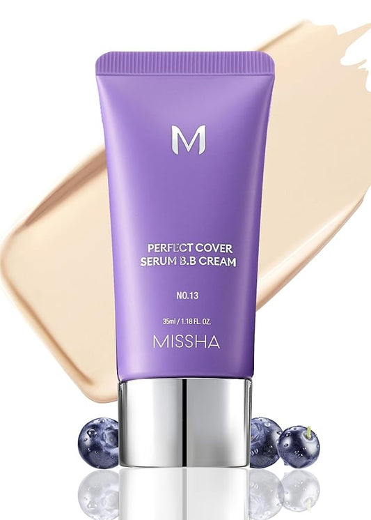 MISSHA M PERFECT COVER SERUM BB CREAM No.13 Light Fair- Fair with Cool Undertone, Skin Tint, Tinted Moisturizer, Skin Care Foundation Makeup, Superfood Complex, Glass Skin, Korean Makeup,1.18 Fl oz