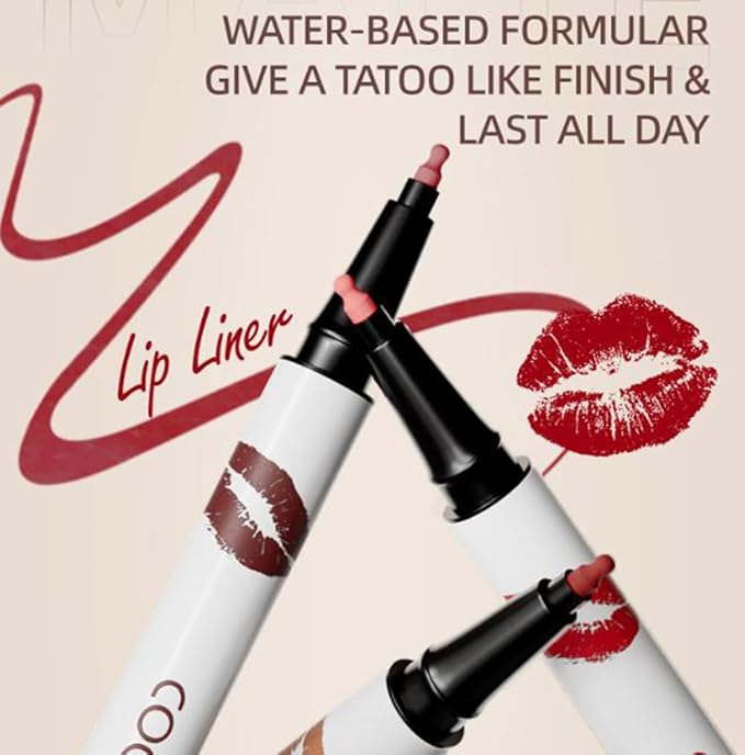 Longwear Liquid Lip Liner, Matte Lip Tint Stain Marker Pen, 2 in1 Liquid Lipstick & Lip Liner Pencil, Long Lasting Waterproof Lip gloss for Women, Fuller Lips Makeup (07+08)