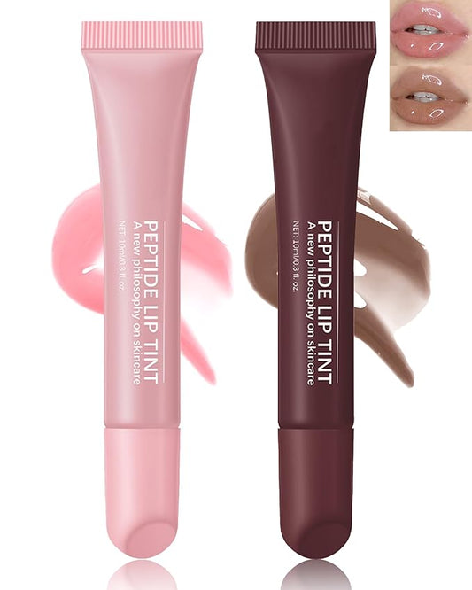 Tinted Lip Balm-2Pcs Pink Brown Peptide Gloss,Thanksgiving