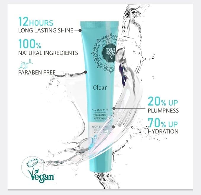 ROSÉE & CO Rosee Lip Gloss Vegan & Cruelty Free Treatment, Professional Make up, Long Lasting Glossy with Shea Butter, Moisturize, Protect & Smooth, High Shine, Non-Sticky - Clear, 05 Fl oz