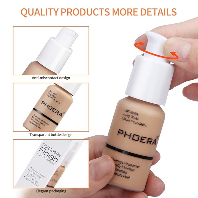 PHOERA Foundation Makeup Naturally Liquid Foundation Full Coverage 30ml
