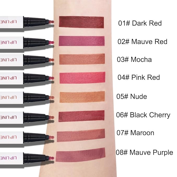 2Pcs Longwear Liquid Lip Liner Stain Marker Pen Set Long Lasting Waterproof, Maroon Mauve Purple Dark Red Brown Matte 24 Hour Lip Liner and Lipstick Combo, Color Stay Lipliner, Lip Stains peel off