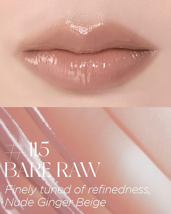 Non-Section Glowy Tint – 115 BARE RAW – Glass Lasting Transparent & Flexible Lip Makeup - Moisturizing Lip Stain for Glossy Finish – Buildable Lipstick for Fuller Looking Lip, 0.18 fl.oz.