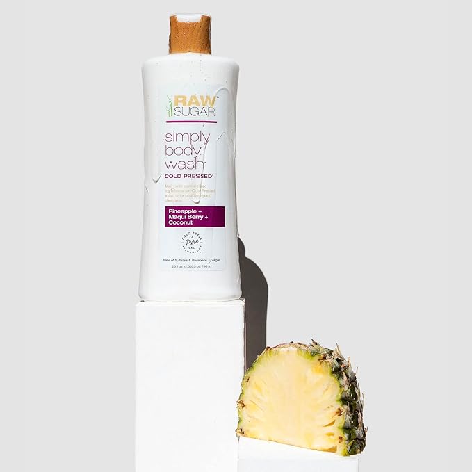 RAW SUGAR Simply Body Wash, (25 Fl Oz, Pack of 1) Bath Soap, Formulated without Sulfates & Parabens (Pineapple + Maqui Berry + Coconut)