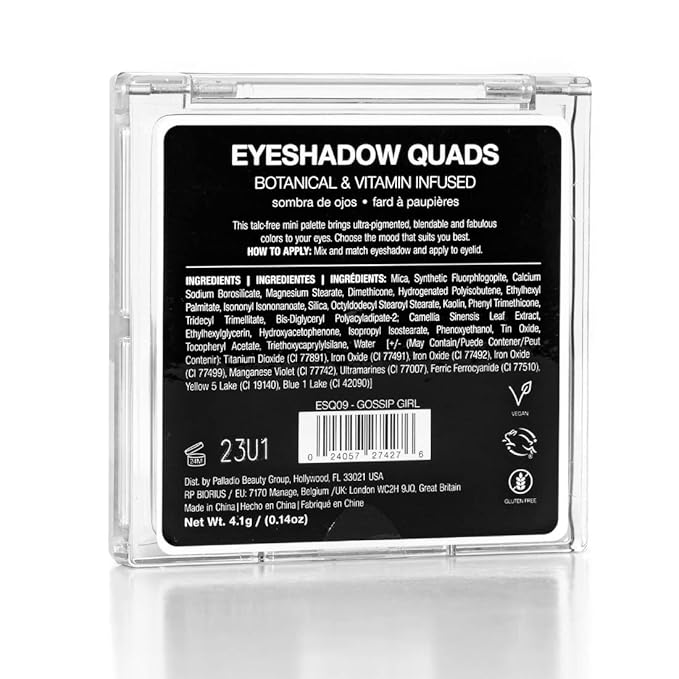 Palladio Eyeshadow Quads, Velvety Pigmented Blendable Matte, Metallic & Shimmer Finishes, Creamy Formula, Four Way Quad Eye Shadow Palette, Talc-Free (Gossip Girl)