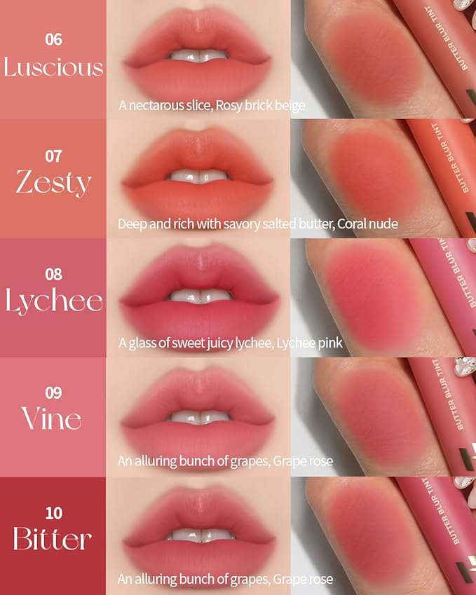 HOLIKA HOLIKA Butter Blur Lip Tint (05 CHILL) - Korean Matte Lip Tint, Lightweight High-Pigmented Lips, Velvety Silky Smooth K-Beauty Lip Makeup, Long Wearing Formula