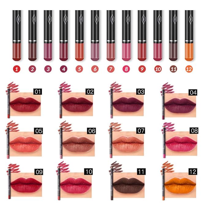 Natural Lip Liner Lipstick Pencils, 12 Colors, Waterproof, Long Lasting, Easy to Apply & Remove, 12 PCS Lip Liner set