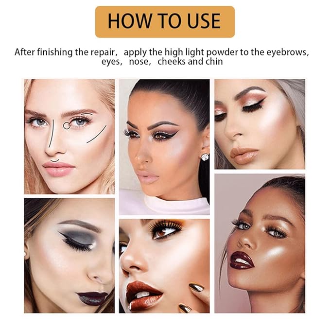 4-color highlighter makeup palette shimmer bronze contour shadow