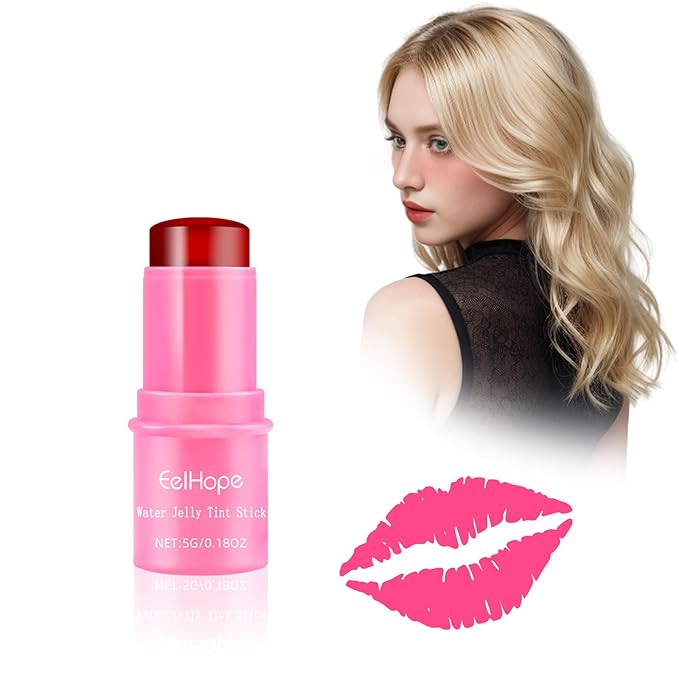 Cooling Water Jelly Tint, Makeup Lip Tint Jelly Blush Stick, Jelly Blush Stick Lip Stain, Sheer Lip & Cheek Stain, 1,000+ Swipes Per Stick, Vegan, Cruelty Free, Buildable Watercolor Finish (Rose Pink)