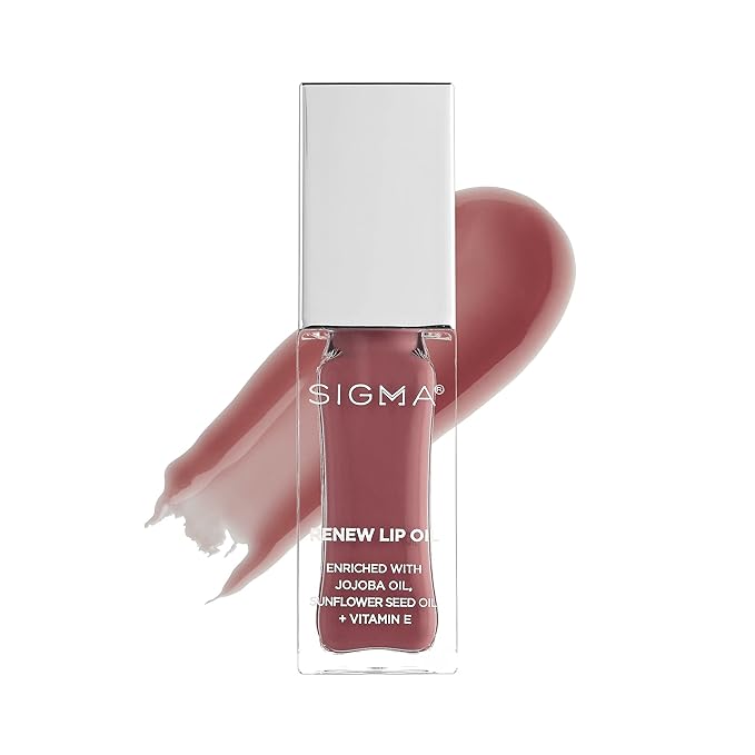 Sigma Beauty Renew Lip Oil – Tinted Lip Oil with Luxurious High-Shine Color & Long Lasting Hydration for Soft, Supple Lips, Non Sticky Lip Oil w/Nourishing Antioxidants (All Heart, Berry Mauve Sheen)