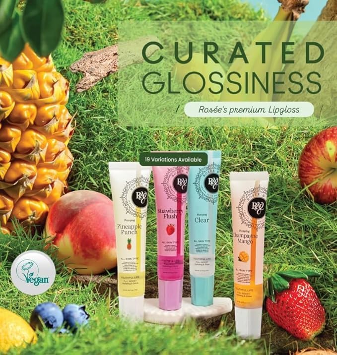 ROSÉE & CO Rosee Lip Gloss Vegan & Cruelty Free Treatment, Professional Make up, Long Lasting Glossy with Shea Butter, Moisturize, Protect & Smooth, High Shine, Non-Sticky (p. Churu Grape, 0.5)