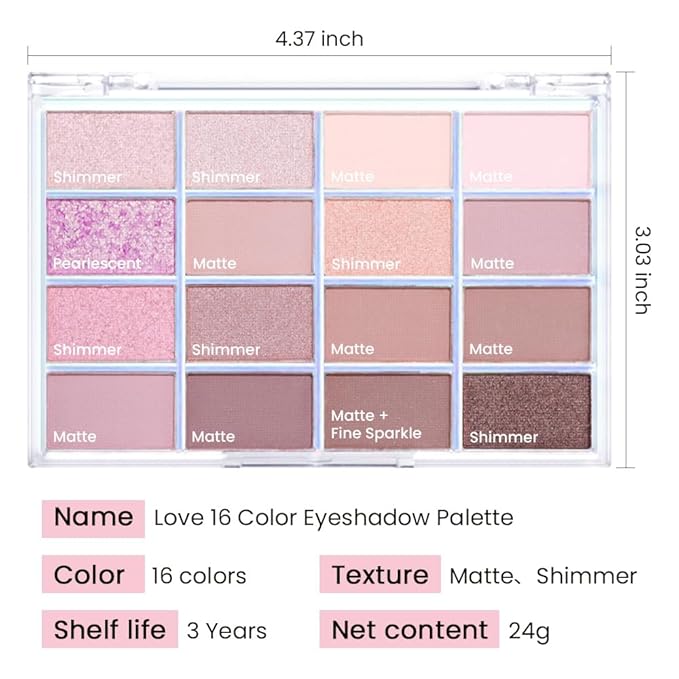 16Colors Light Purple Pink Brown Nude Basics Matte Eyeshadow Palette,Eye Shadow Travel Makeup Palette all in one Long Lasting Waterproof Ultra-Blendable,Great for Travel Gift Kit