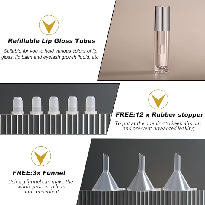 YITOU 12PCS Lip Glaze Bottle Empty 5ml, Transparent Glaze