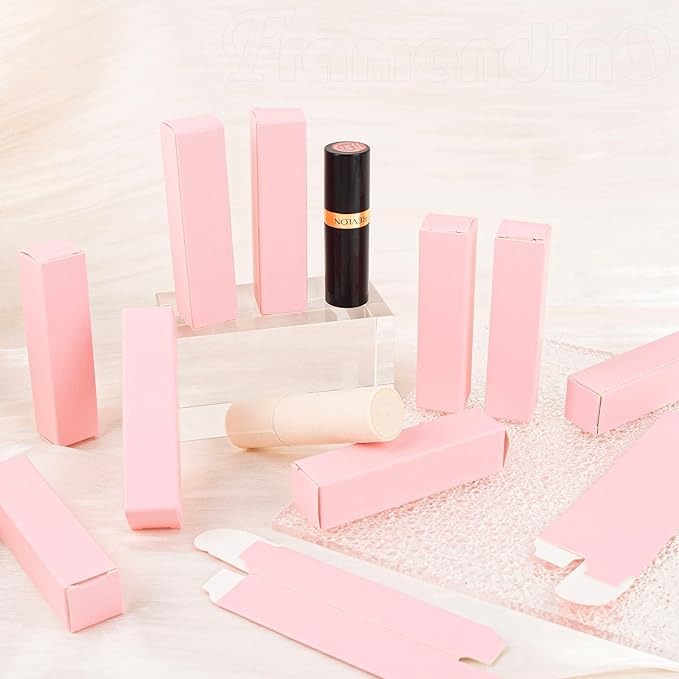 Framendino, 50 Pack Pink Kraft Paper Lipstick Boxes Rectangle Lipstick Bottle Boxes Reusable Lip Balm Packaging Cases Gift Wrapping Box for DIY Gift Packaging (3.3x0.79x0.79)