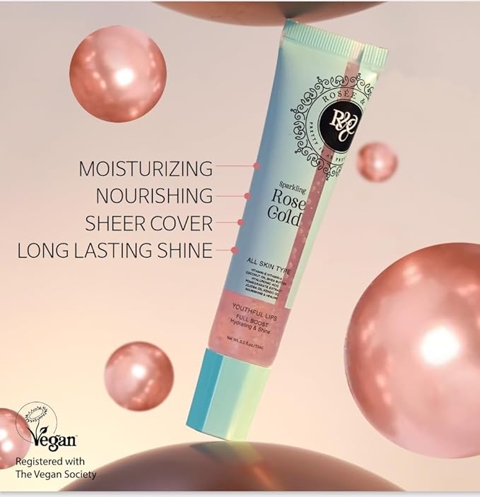 ROSÉE & CO Rosee Lip Gloss Vegan & Cruelty Free Treatment, Professional Make up, Long Lasting Glossy with Shea Butter, Moisturize, Protect & Smooth, High Shine, Non-Sticky - Set of 4-1