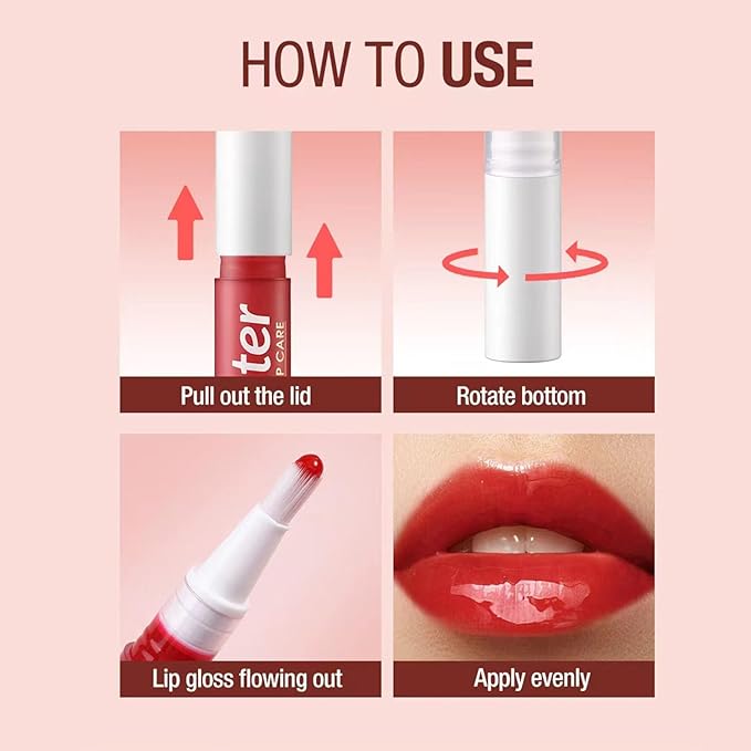 2 in 1 Pink Lip gloss Lip Plumper Gloss Tinted Glitter Shimmer Lipgloss lip oil Lipstick Moisturizing lip balm High Shine And Vegan Plumping Lip Gloss For Women Girls Long-Lasting Dry Lip Care (02 #)