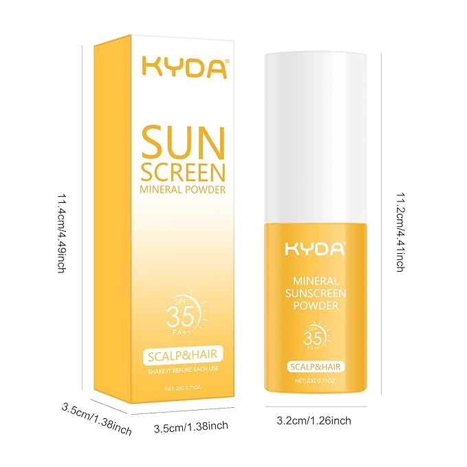 KYDA 2 Pcs Mineral Sunscreen Powder, for Scalp & Hair, SPF 35 PA++, Scalp Sunscreen Powder, Broad Spectrum UV Protection, Lightweight, No-Greasy, 0.71 Oz.