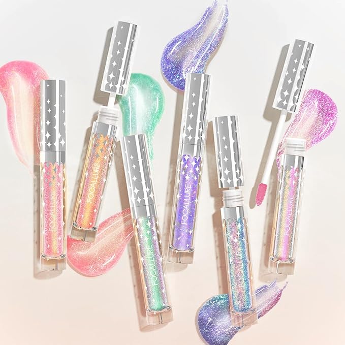 FOCALLURE Glitter Liquid Lipstick,Hydrating,Moisturizing Lip Gloss for Women,Sparkly Shimmer Lip Makeup,Long Lasting,Lightweight Formula for Lip Color and Shine,Glass slippers