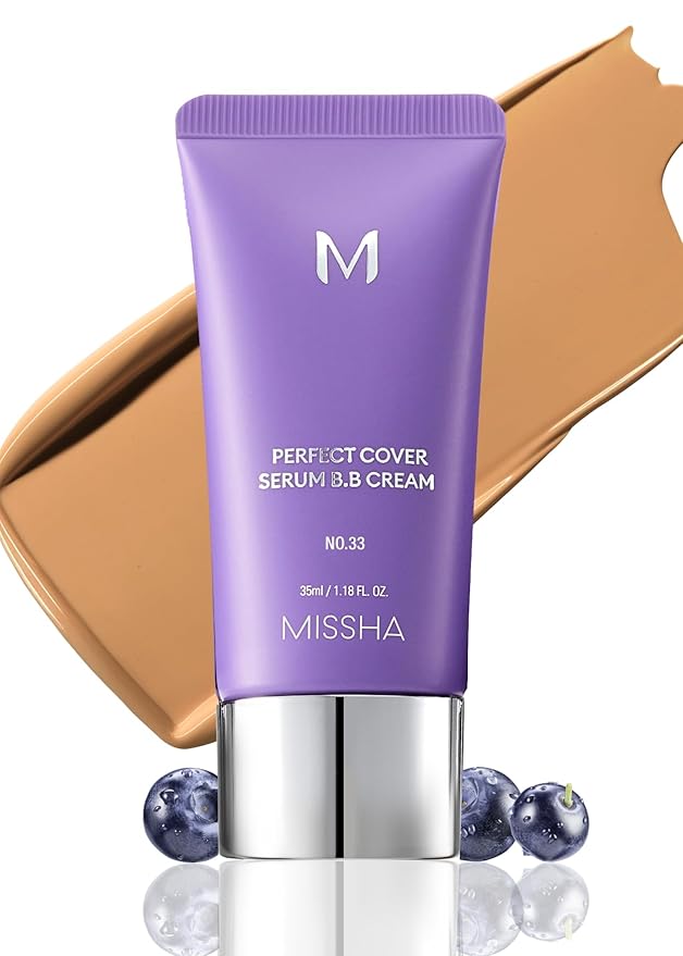 MISSHA M PERFECT COVER SERUM BB CREAM No.33 Tan -Tan with Warm Undertone, Skin Tint, Tinted Moisturizer, Skin Care Foundation Makeup, Superfood Complex, Glass Skin, Korean Makeup, 1.18 Fl oz