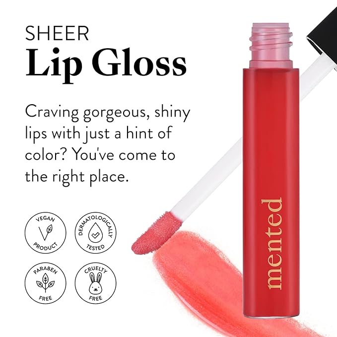 Mented Cosmetics | Red Hot and Bothered Sheer Lip Gloss | Red Tinted Lip Gloss | Vegan, Paraben-Free, Cruelty-Free Gloss Topper | Long Lasting and Moisturizing Lipgloss