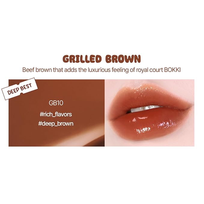 Glow Bokki Glossy Lip Tint, Korean Beauty (GB10 Grilled Brown, 4.1 grams)