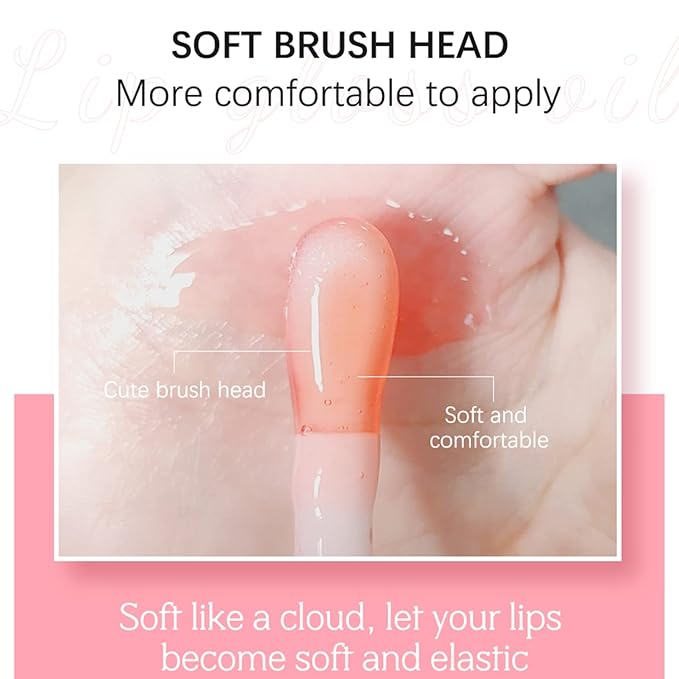 Plumping Lip Oil, Hydrating Gloss Tinted Lip Balm Transparent Lip Care, Big Brush Head Glitter Shine, Long Lasting Nourishing Non-sticky Fresh Texture